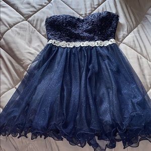 Blue strapless homecoming dress